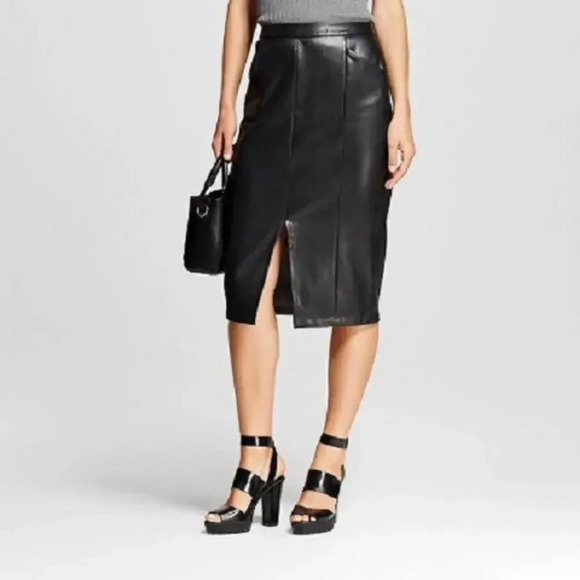 Who What Wear Faux Leather Split Front Pencil Skirt Black Size 8 - Picture 1 of 5